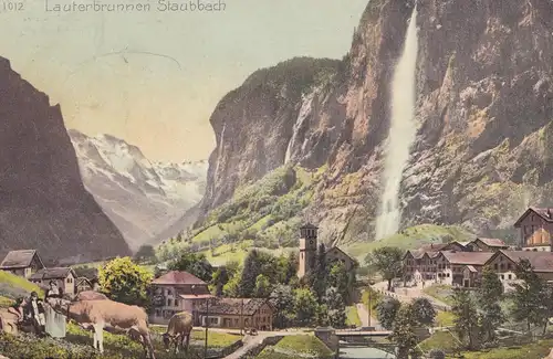 Schweiz: 1908: Ansichtskarte Lauterbrunnen Staubbach, nach Düsseldorf, zurück