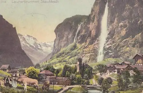 Suisse: 1908: Carte de vue Lauterbrunnen Staubbach, à Düsseldorf, retour