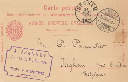 Schweiz: Ganzsache: 1906 Locle nach Isghem/Belgien