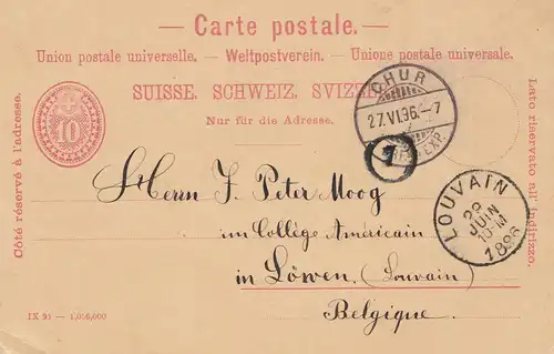 Suisse: Toute l'affaire: 1896: Chur vers Louvain/Belgique