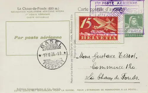 Schweiz: Ganzsache: 1926: Basel, Poste Aerienne