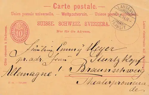 Suisse: Toute l'affaire 1894: Lausanne vers Braunschweig