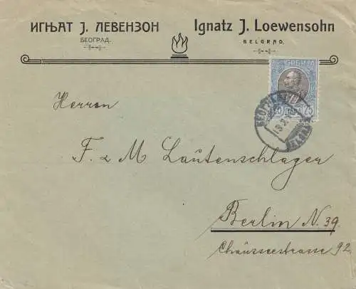 Serbie: 1910: Lettre de Belgrade à Berlin
