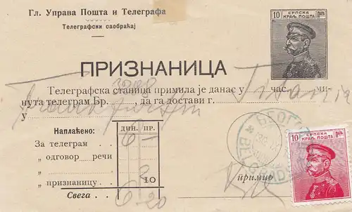Serbie: 1913: Certificat d'admission