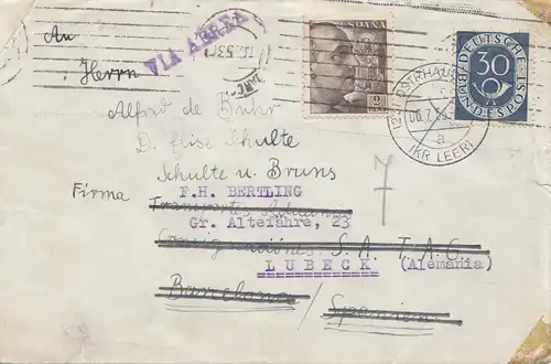 Spanien: 1953: Brief Ostrhausen nach Lübeck - dann Barcelona