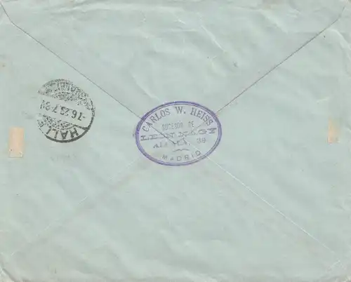 Espagne: 1923: Lettre recommandé Madrid vers Halle