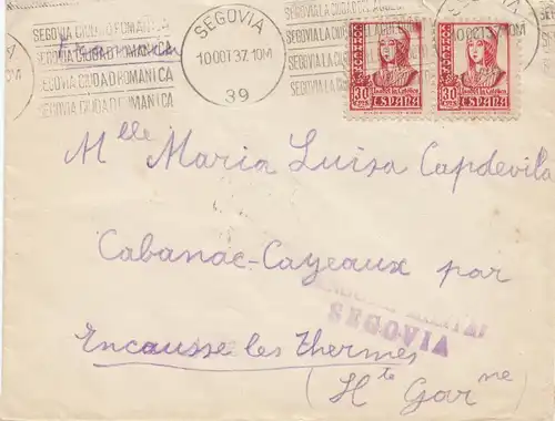 Espagne: 1937: Lettre de Segovia