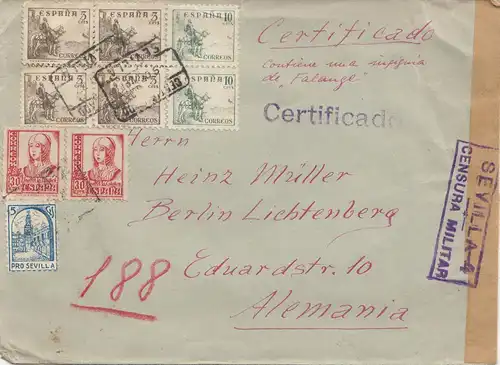 Spanien: 1937: Brief aus Sevilla nach Berlin, Zensur