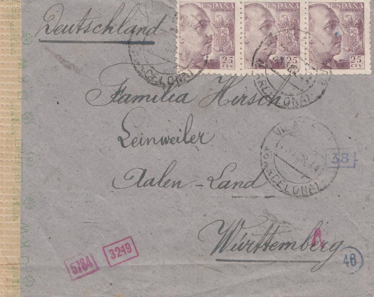 Was Kostet Ein Brief Nach Spanien Spanien: 1941: Brief nach Aalen, Zensur | Briefmarken günstig