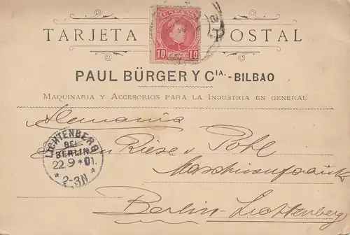 Espagne: 1901: Carte postale Bilbao vers Berlin