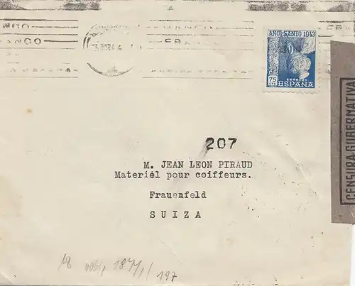Espagne: 1944: Barcelone après Frauenfeld/Suisse, censures