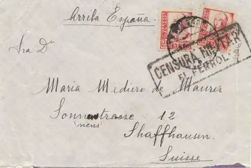 Espagne: 1937: Lettre à Schaffhouse, censure