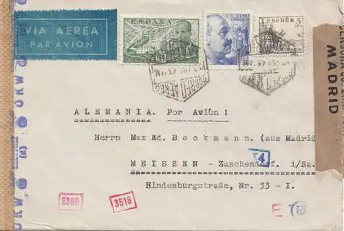 Spanien: 1943: Madrid als Luftpost nach Meissen, OKW Zensur