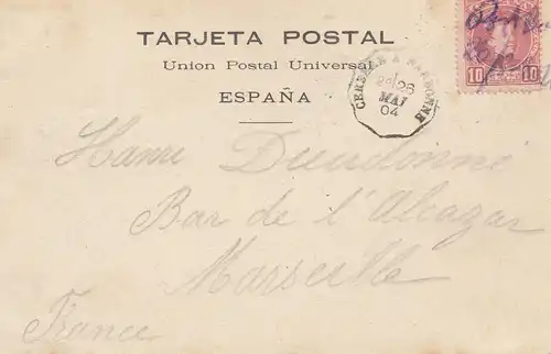 Spanien: 1904: Ansichtskarte Port Bou nach Marseille