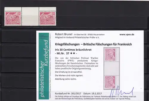 Faux-guerre: faux-monnayage britannique pour la France; Michel n° 37, ** intermédiaire