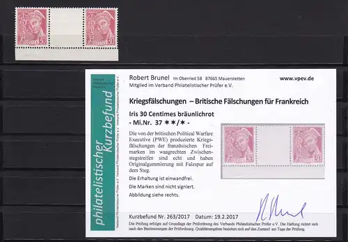 Falsification de guerre: contrefaçon britannique pour la France; Min37, */** Intermédiaire