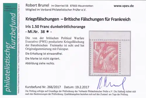 Kriegsfälschung: Britische Fälschung für Frankreich;MiNr.  38, 42, *