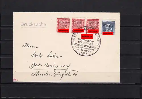 Sudetenland: Maffersdorf, MiNr. 13A, 21, auf Drucksache Brief