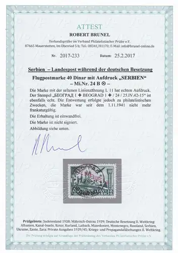 Serbie: Min. 24 B, cacheté Beograd