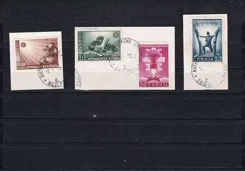 Serbien: MiNr. 58-61 I, gestempelt auf Briefstücken