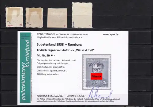 Sudetenland: Rumburg, MiNr. 13a, 16, 19, 50, *