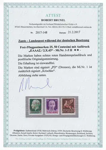 Zante: MI Nr. 1-3 II, **, timbres de vol