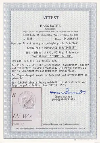 Carolines: Min. 6/I sur le colis, cacheté, BPP certificat, première édition