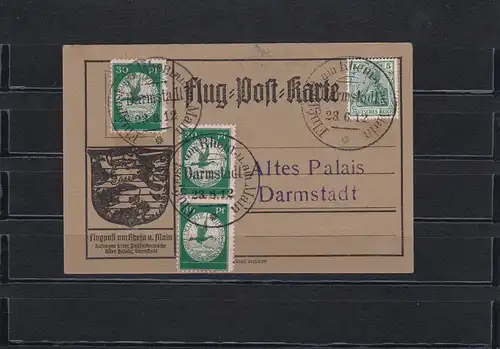 Reich allemand: carte postale de vol MiNr. III, Chien jaune, multifrançature