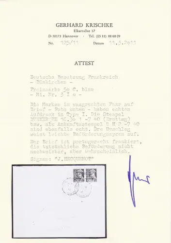 France: Min. 3I sur lettre en couple horizontal, porto-juste