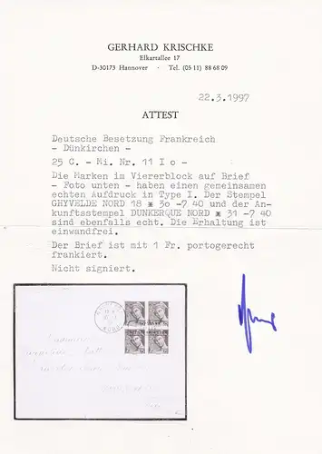 Frankreich: MiNr. 11 I auf Brief im Vierer-Block, portogerecht