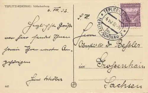 Tschecheslowakei: 1932 Ansichtskarte Teplice nach SAchsen