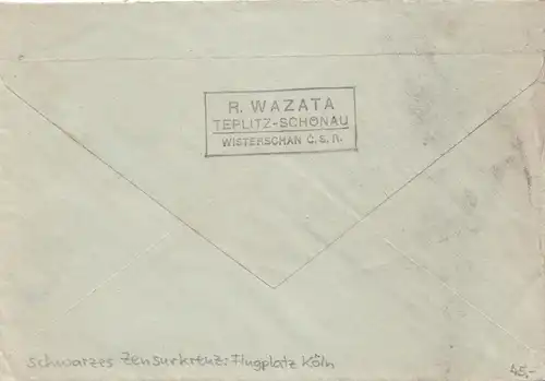 République tchèque: 1936: Lettre de Teplitz-Schönau-Aéroport