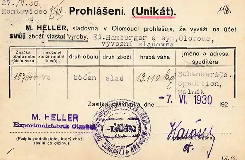 Tschecheslowakei: 1930: Einschreiben Herrnskretschen nach Olmütz