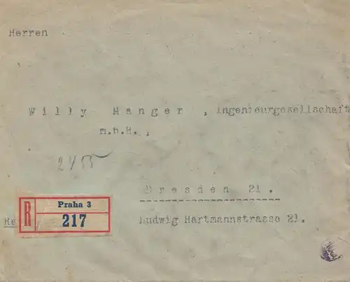 République tchèque: 1918: Lettre recommandé Prague à Dresde, censure