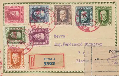Tschecheslowakei: 1925: Ganzsache Einschreiben Brno