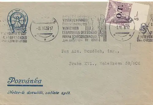 République tchèque: 1938: Lettre de Prague, marque avec douche partielle