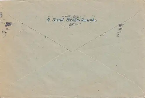 République tchèque: 1938: Lettre de Prague, marque avec douche partielle