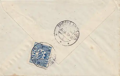 Tschecheslowakei: 1939: Brief aus München nach Spisser, Nachporto