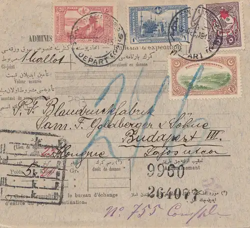 Türkei: Paketkarte nach Budapest, Nr. 239 u.a.