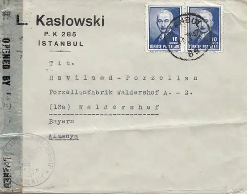 Turquie: 1947: Instanbul vers Waldershof, censure