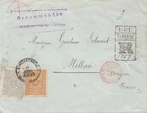 Turquie: 1895: Lettre recommandé Constantinople en France