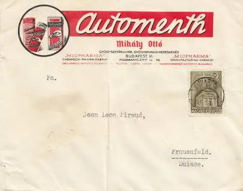 Hongrie: 1942: Lettre de Budapest à Frauenfeld/Suisse, censure