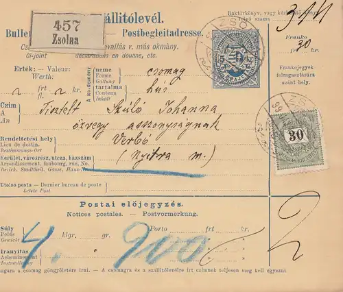 Ungarn: 1899: Paketkarte nach Verbo