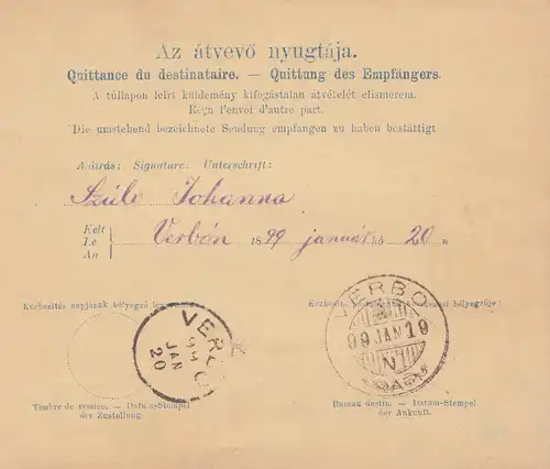 Hongrie: 1899: Carte de paquets par Verbo