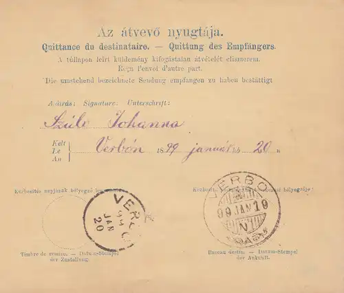 Ungarn: 1899: Paketkarte nach Verbo