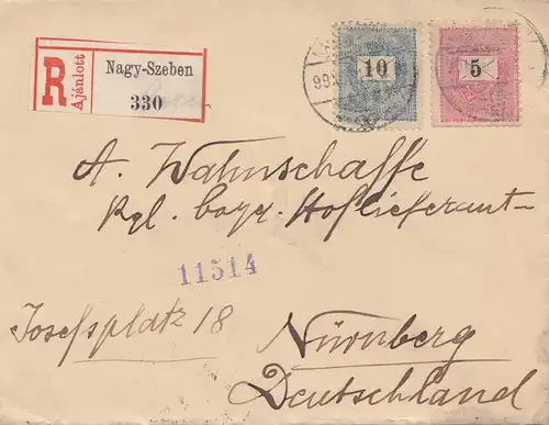 Ungarn: 1917: Einschreiben Nagy-Szeben nach Nürnberg