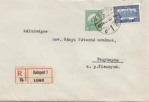 Hongrie: 1927: Inscription Budapest à Nagyunyom