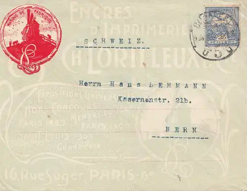 Hongrie: 1908: Lettre à Berne.
