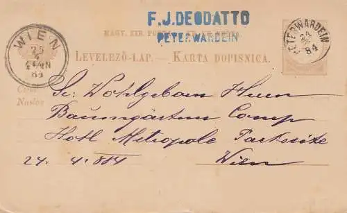 Hongrie: 1884: Tout le dossier Peterwardein à Vienne