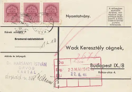 Hongrie: 1942: AK Médecin/patient Kartal à Budapest